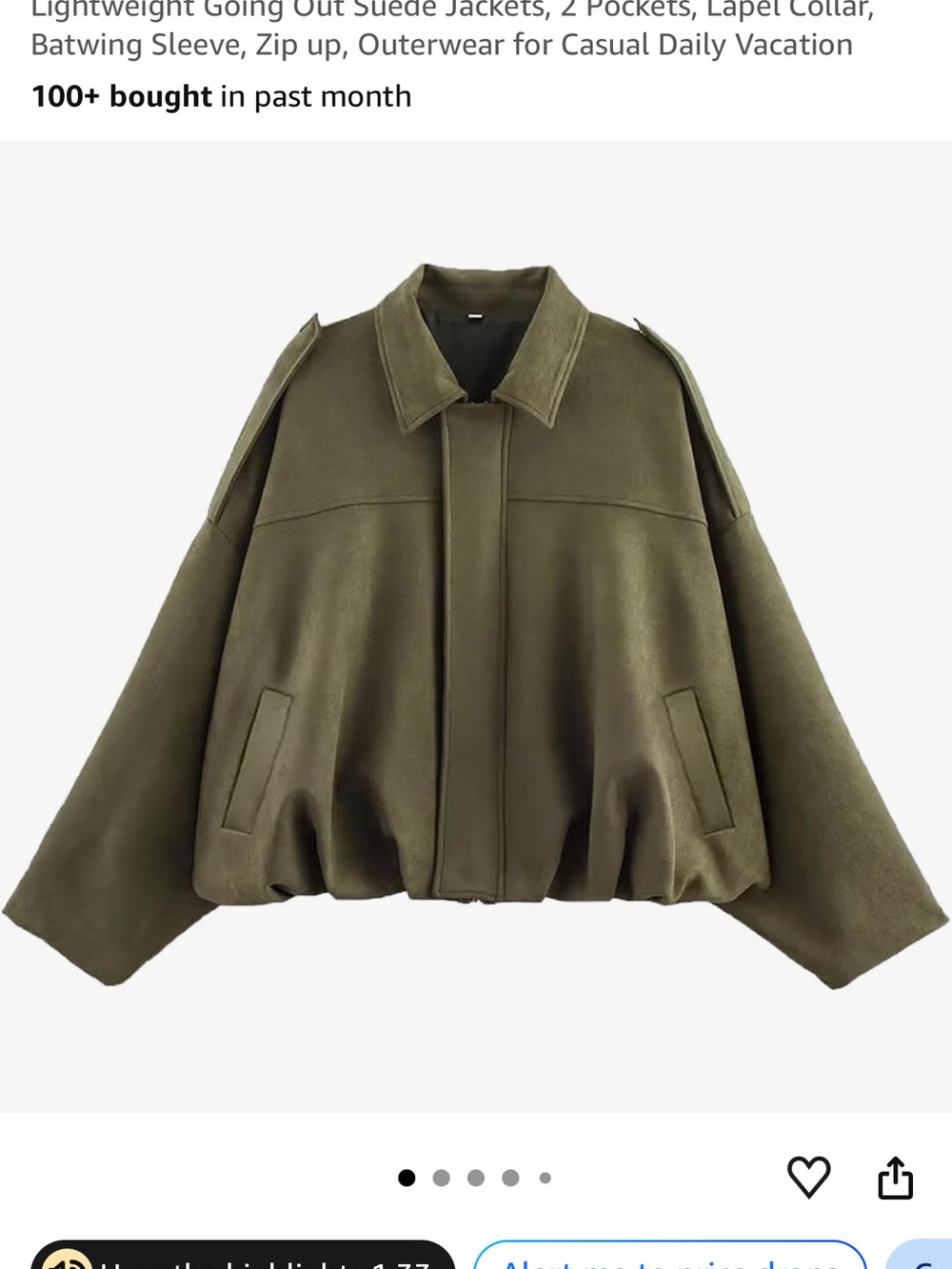 Women’s Olive Green Faux Suede Bomber Jacket